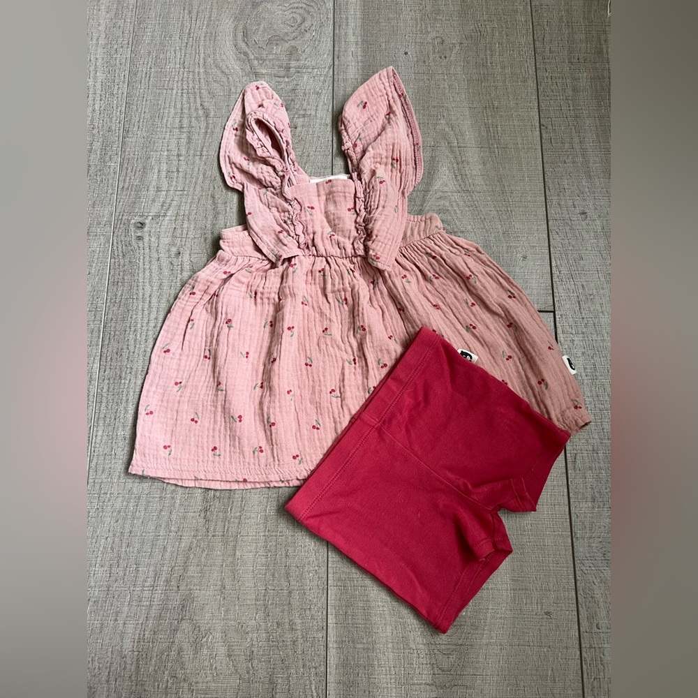 Rabbit + Bear Dress and Shorts Cherry Matching Set Size 24 Months